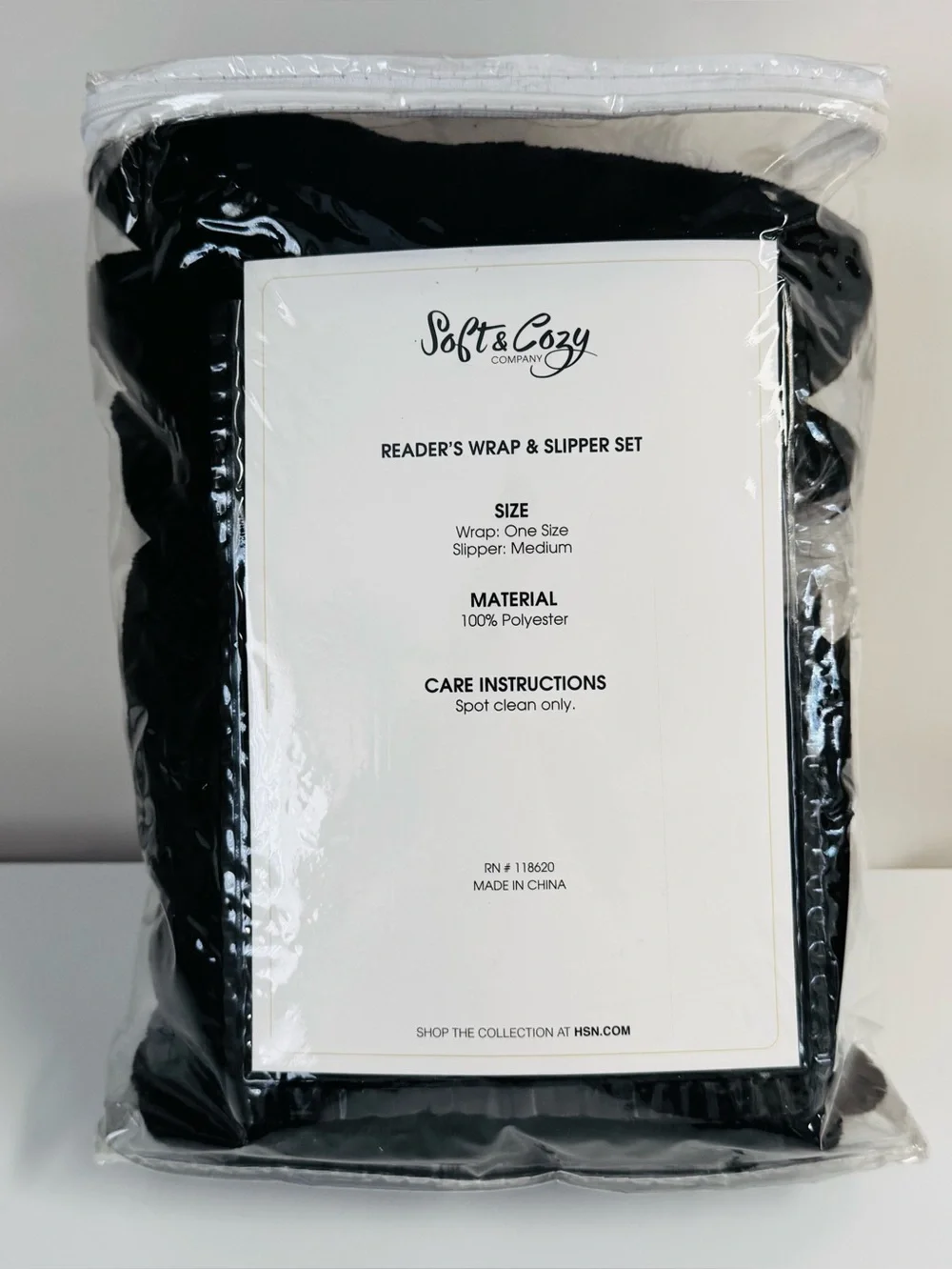 HSN Soft & Cozy Reader’s Wrap and Slippers Set Pompom Velvet Black NWT